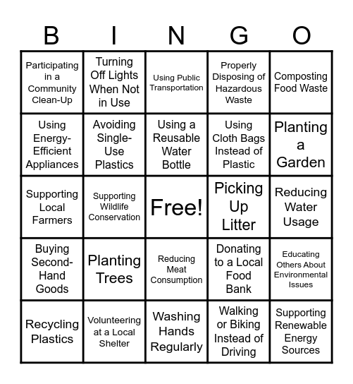 My Behavior Bingo Card