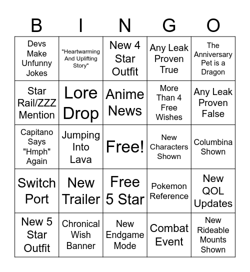 Natlan Stream Bingo Card