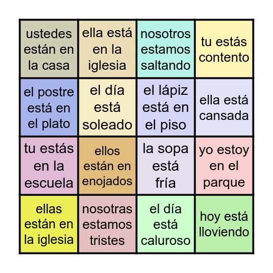 ESTAR Bingo Card