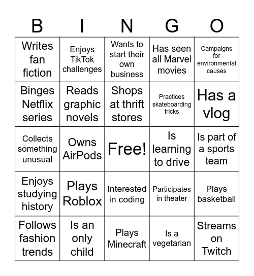 K - 12 Bingo Card