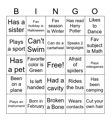 Getting to Know You Bingo Card