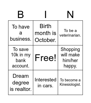Scavenger Hunt Bingo Card