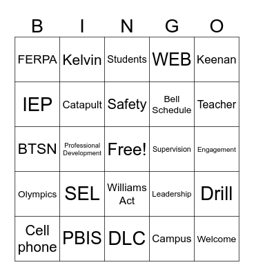 Marsh Staff Meeting BINGO Card