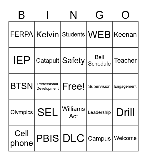 Marsh Staff Meeting BINGO Card