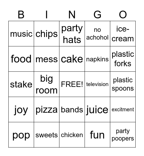 party Bingo Card