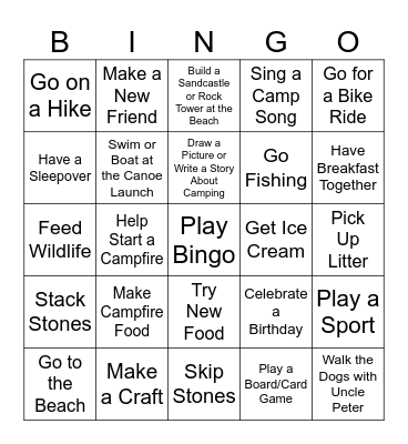 Camping Activity BINGO Card