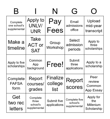 Common App Generator Bingo Card