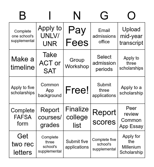 Common App Generator Bingo Card