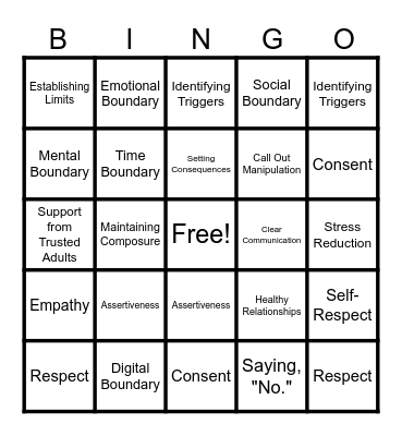 Understanding Boundaries Bingo Card