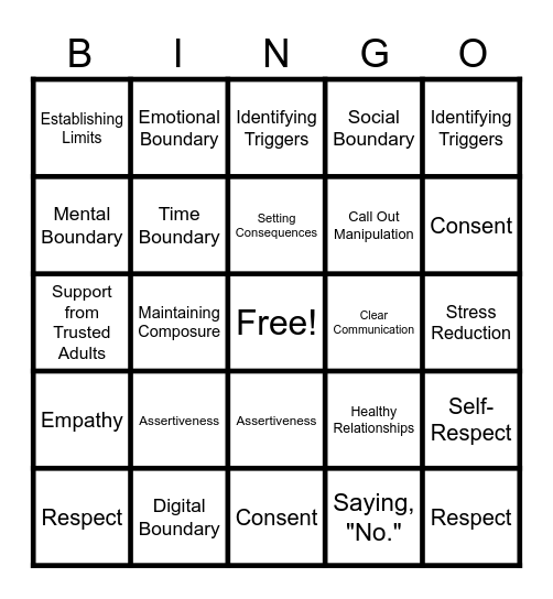 Understanding Boundaries Bingo Card