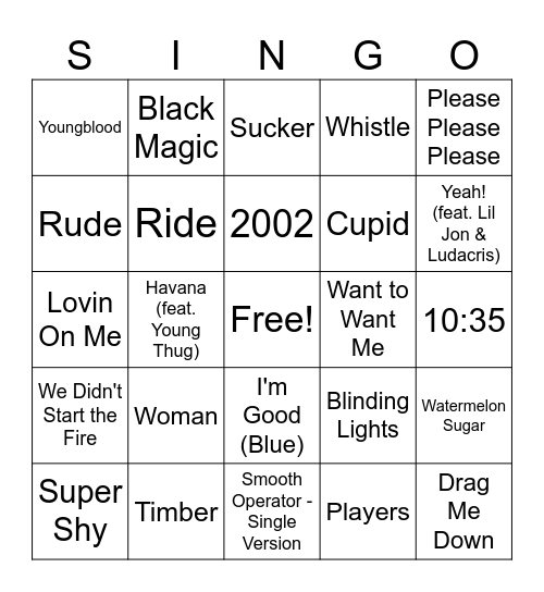 SINGO Bingo Card