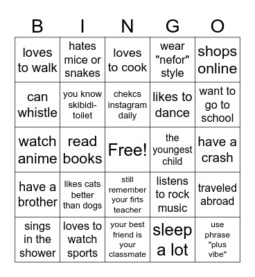 KNOW EACH OTHER BETTER BINGO Card