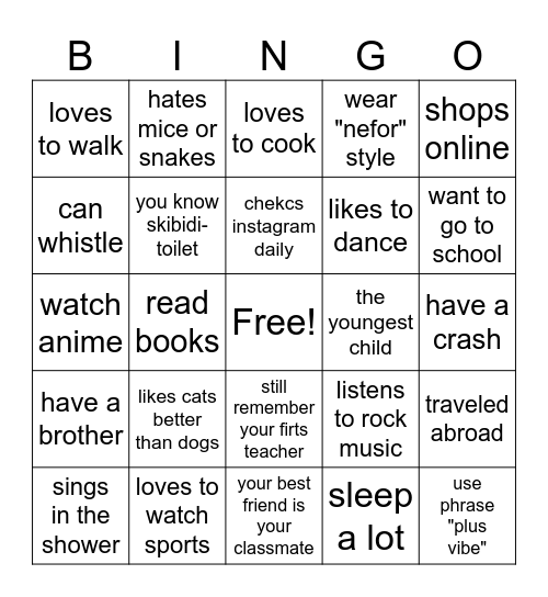 KNOW EACH OTHER BETTER BINGO Card