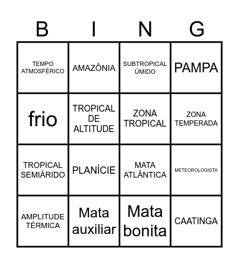 Geografia Bingo Card