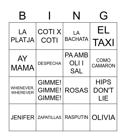 AFA's BINGO Card