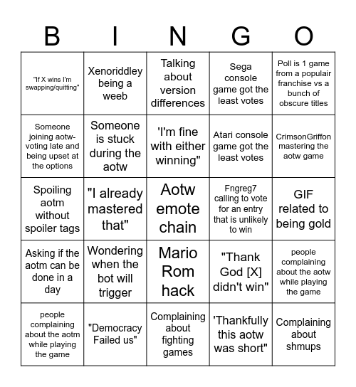 RA AotW Experience Bingo Card