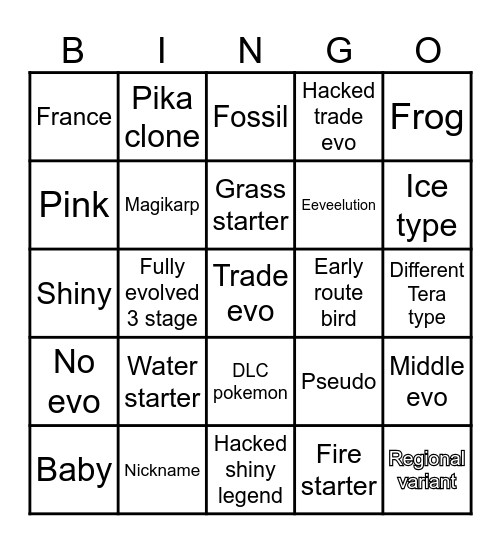 Pokimen Bingo Card