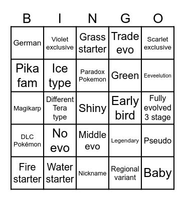 Pokimen Bingo Card