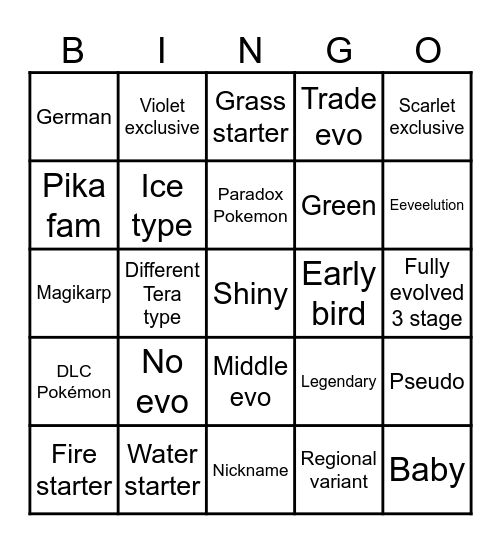 Pokimen Bingo Card