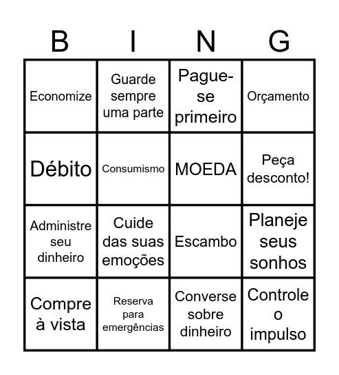 Bingo da Educação Financeira Bingo Card