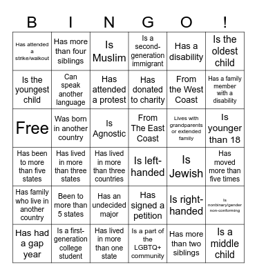 Diversity Bingo Card