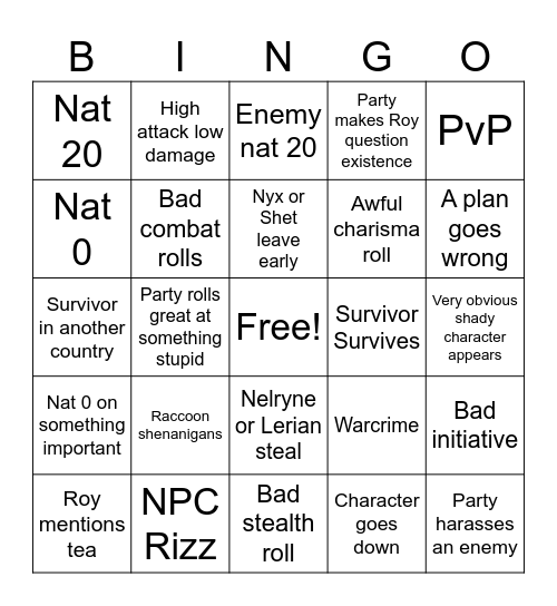 Untitled Bingo Card