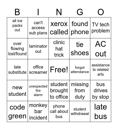 Office Bingo Card