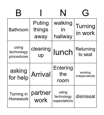 Expectations and Procedures Bingo Card