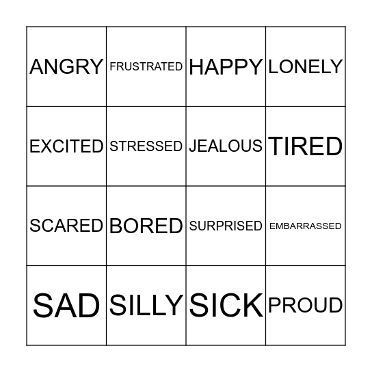 FEELINGS BINGO Card