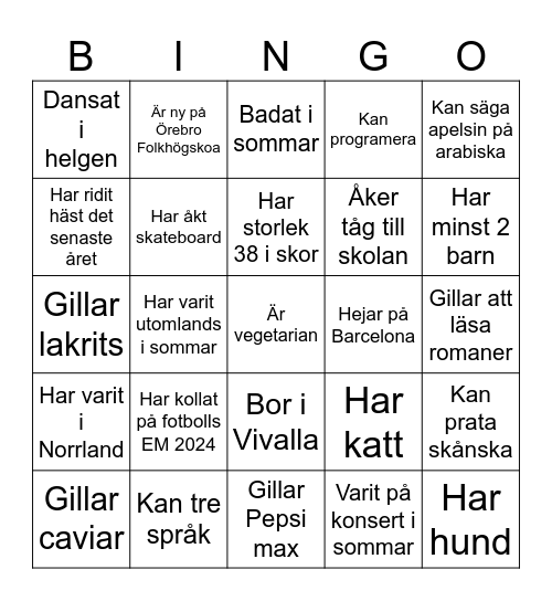 Klassbingo Card