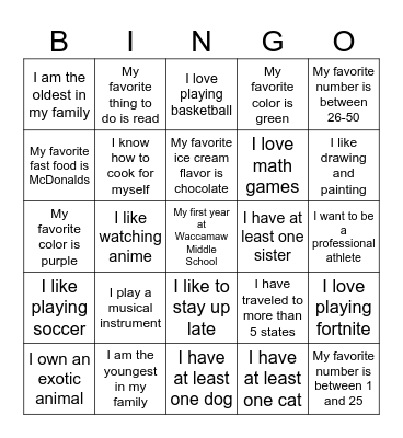 Get To Know You BINGO Card