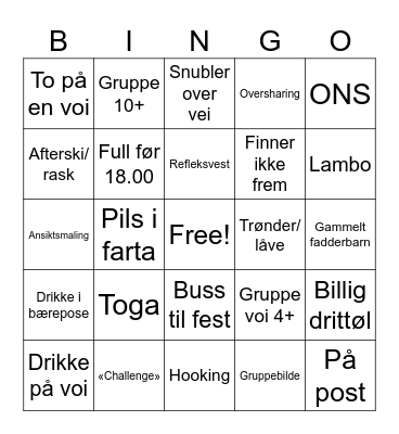 Fadderuke Bingo Card