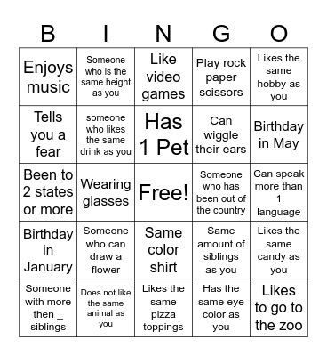 Get to know your class! Bingo Card