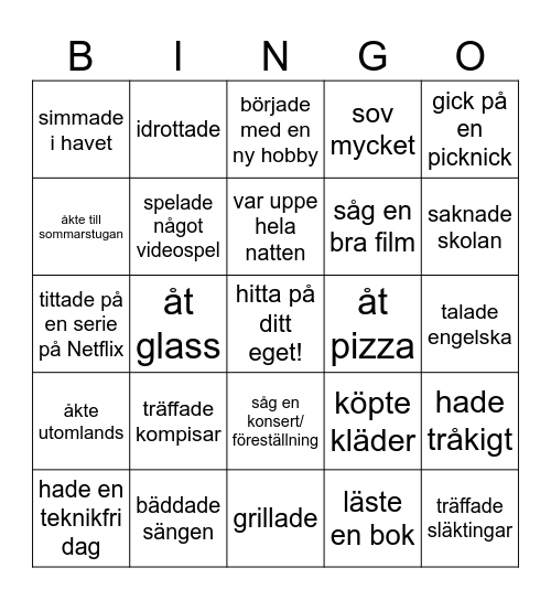 Sommar bingo Card