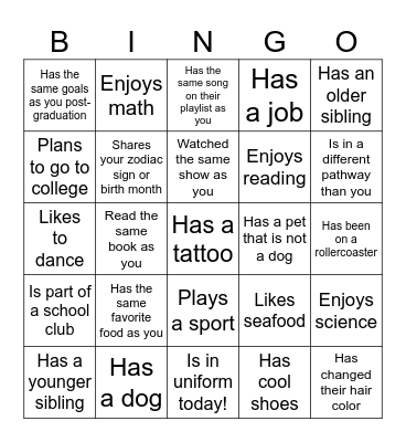 Senior Bingo Card