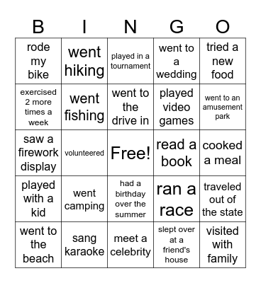 Summer Bingo Card