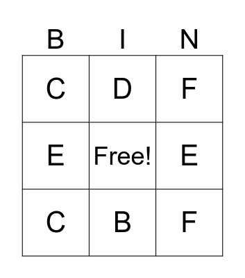 Music Alphabet Bingo Card