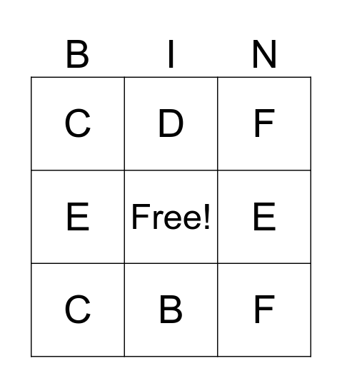 Music Alphabet Bingo Card