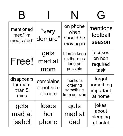 EG MOVE IN Bingo Card