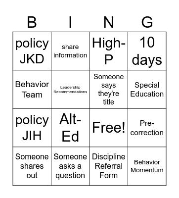 Untitled Bingo Card