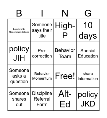 Untitled Bingo Card