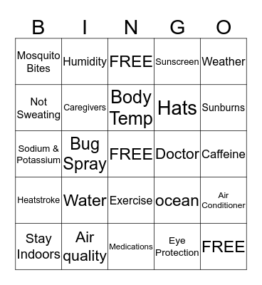 Summer Safety Tips Bingo Card
