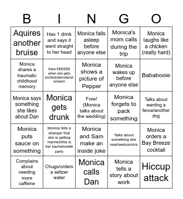 Monica Bingo Card