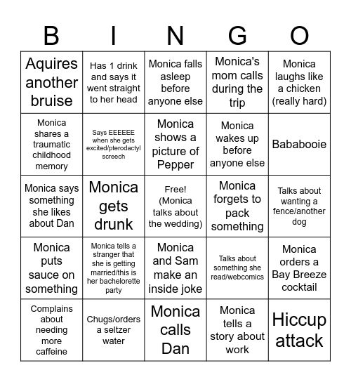 Monica Bingo Card