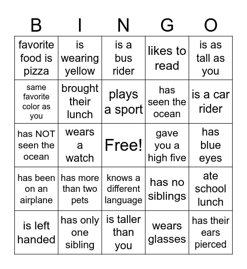 Get To Know Me Bingo Card