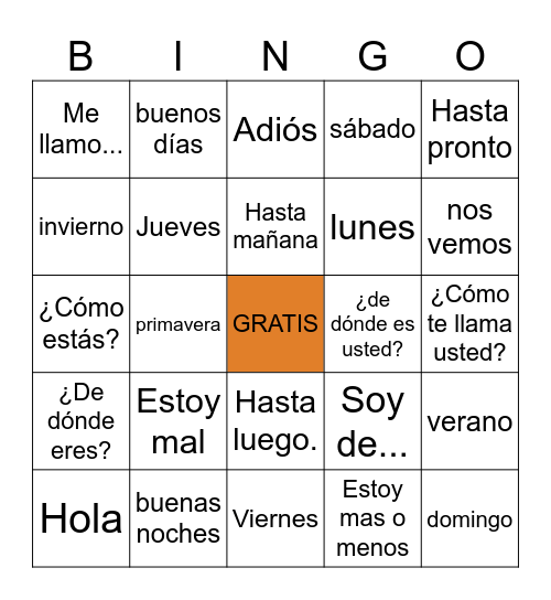 Saludos y Despedidas Lotería Bingo Card