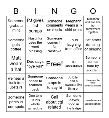 Shep Office Bingo Card