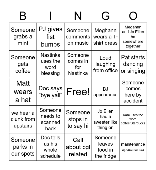 Shep Office Bingo Card