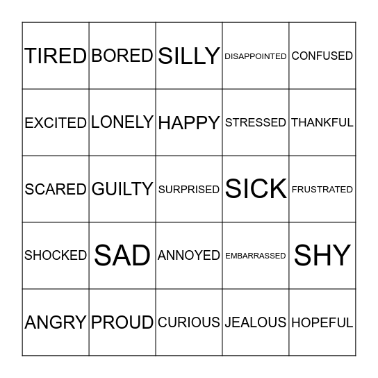 FEELINGS BINGO Card