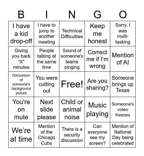 UIS Bingo Card